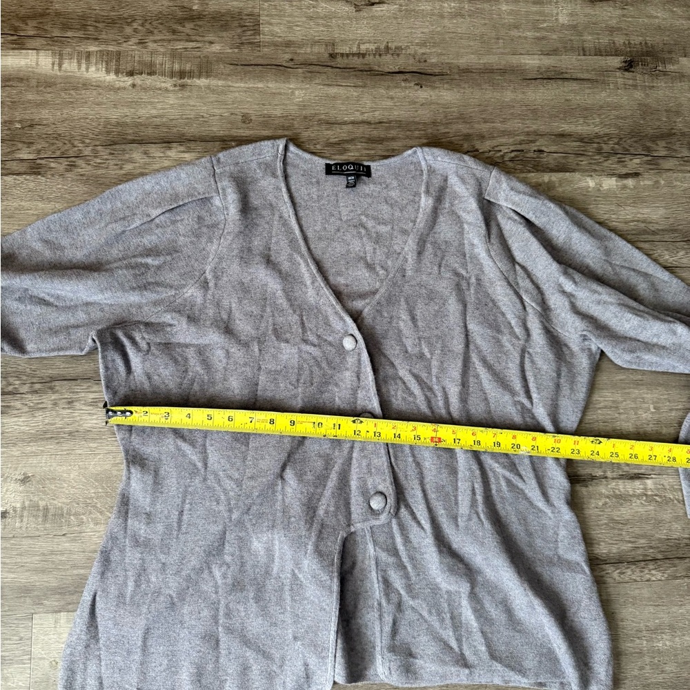Eloquii Gray V-Neck Sweater Fitted Knit - Picture 6 of 9